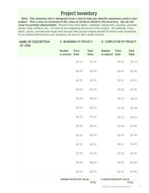 Fillable Online extension arizona Note: This inventory list is designed ...
