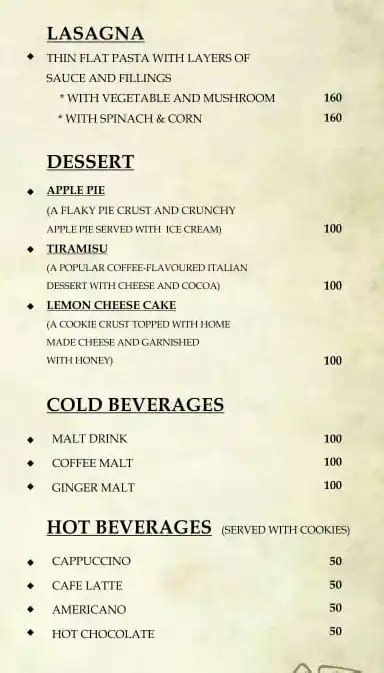 Menu at La Mensa, Coimbatore