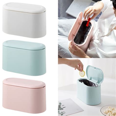 Aminojy Mini Trash Can with Lid, Removable Small Garbage Can, Little ...