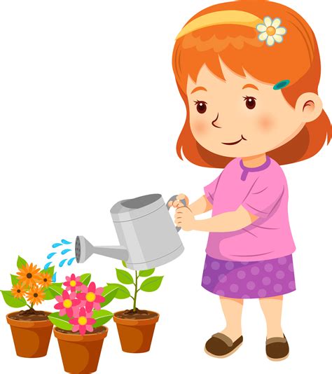 Cute girl watering the plants 21598020 PNG