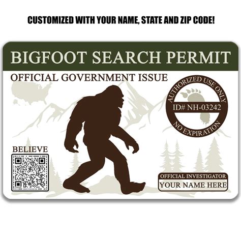 Bigfoot Search Permit - Personalized Metal Card
