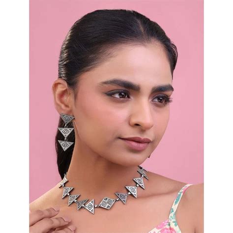 Buy Yellow Chimes Silver Oxidized Plated Necklace Set Online