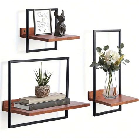 Set mit 3 Wandregalen, 3 Teiliges Set-Eich Regale, Quadratische ...