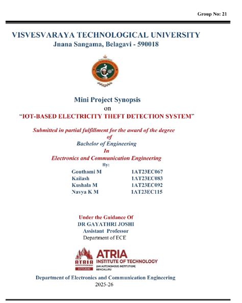 Group 21 Mini Project Synopsis: IoT-Based Electricity Theft Detection ...