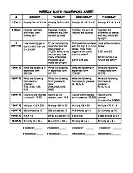 Image result for Weekly Math Homework Answer Key