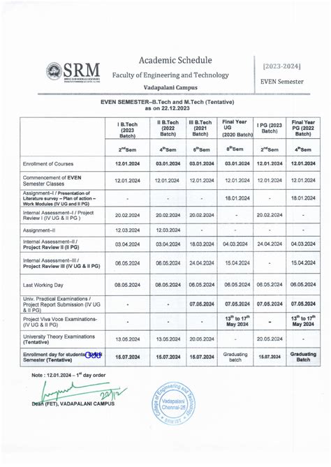 Academic Schedule FET Even Semester 2023-24 B.Tech, M - Introduction To ...