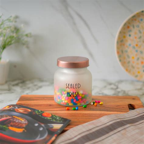 Buy Femora Kitchen Storage Jars Frosted Glass Jar With Steel Lid Air ...