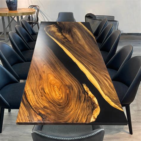 120 inch black resin river wood dining table for 10-12 people – MOOKA ...