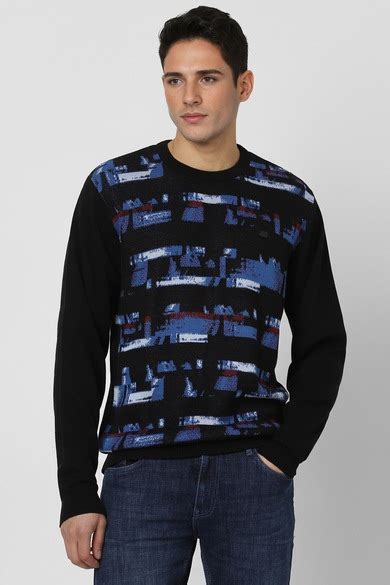 Buy Men Black Print Crew Neck Sweater Online - 39834563 | Peter England