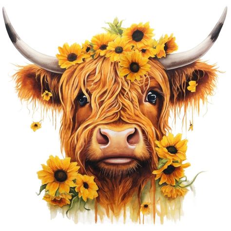Highland Cow With Sunflowers [PNG] Digital Download - Etsy | Highland ...