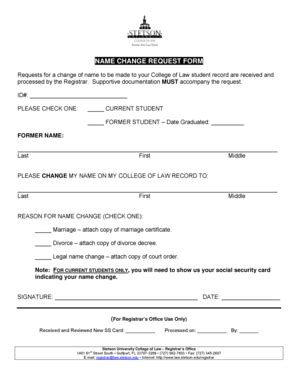 Fillable Online stetson Name Change Request Form (PDF) - Stetson ...