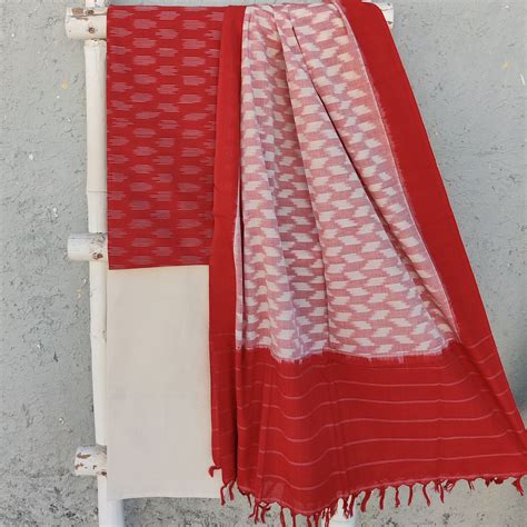 SAGARIKA- Pure Cotton Ikkat Top Fabric With Mangalgiri Bottom And A Be ...