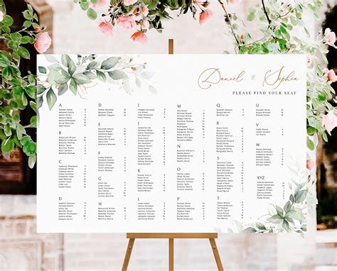Alphabetical Wedding Seating Chart Template, Printable Wedding Seating ...