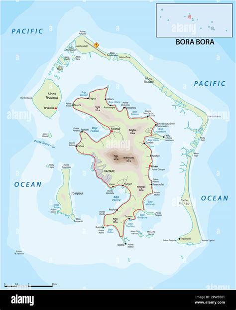 road map of the French Polynesian atoll Bora Bora Stock Vector Image ...