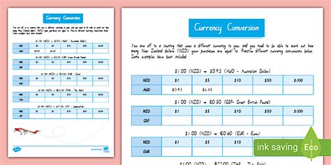 Currency Conversion Worksheet UK 的图像结果