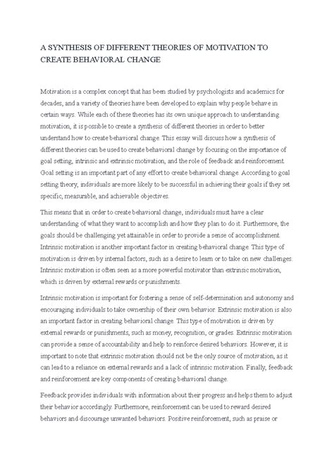 A Synthesis OF Different Theories OF Motivation TO Create Behavioral ...