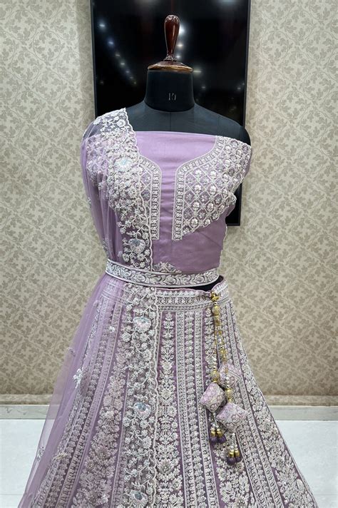 Trending Bridal Lehenga Lavender Stone, Thread and Sequins work Semi ...