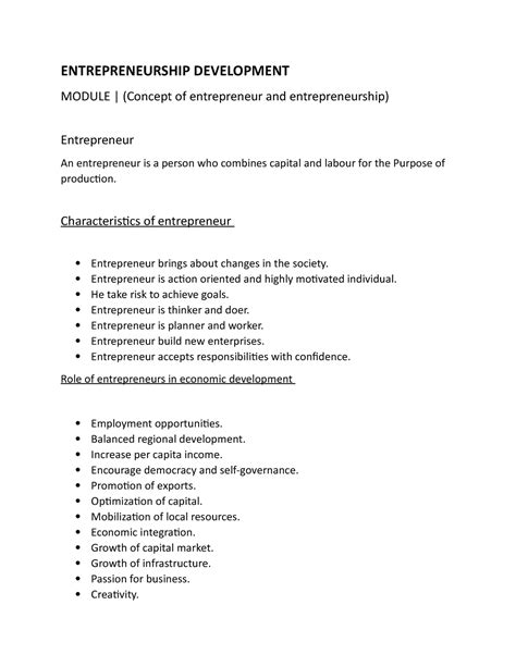 Module 1 entrepreneur - Notes - ENTREPRENEURSHIP DEVELOPMENT MODULE ...