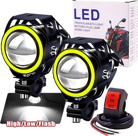 Amazon.com: Nacowo 1 Pair Motorcycle LED Spotlight Double Color ...
