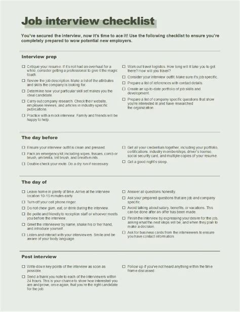 Job Interview Checklist Template 的图像结果