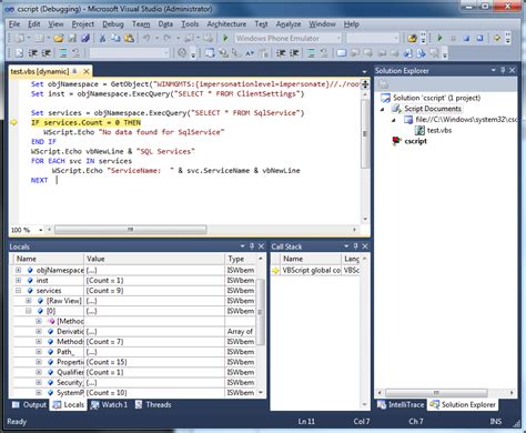 Debug VBScript in Visual Studio 的图像结果