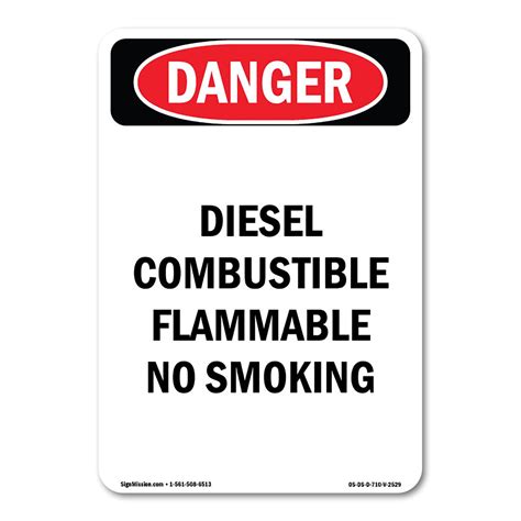 OSHA Danger Sign - Diesel Combustible Flammable No Smoking | Aluminum ...