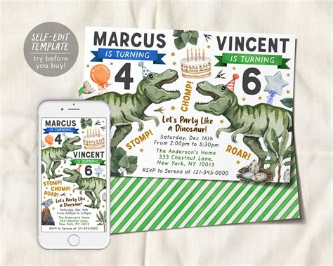 Dinosaur Birthday Invitations