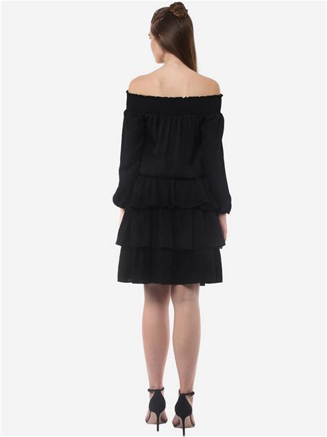 Women's Black Polyester Dress with Multiple Tiers – Stylestone