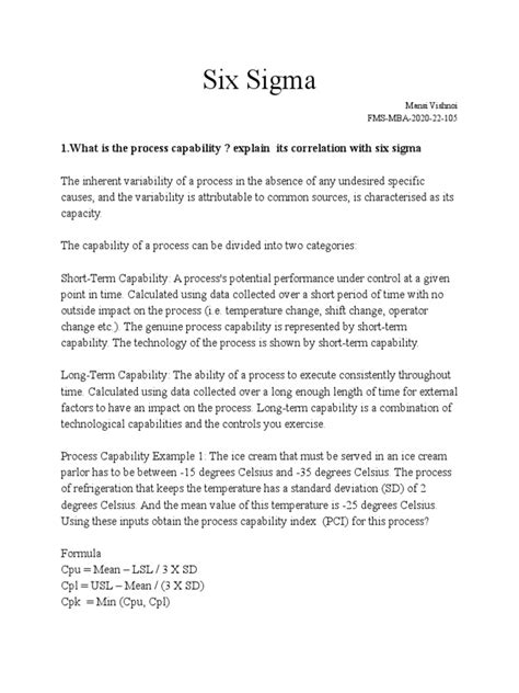 Six Sigma: 1.what Is The Process Capability ? Explain Its Correlation ...