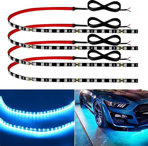 Amazon | 車内用 LEDテープライト接続可能 60CM フットライト足下照明 バイク テールランプゴルフカートボート ledテープライト車用 アイスブルー 高輝度 防水 切断可 4本 ...