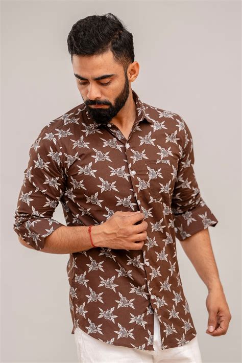 Classic Brown Charm Floral Cotton Shirt - Me & My – Me&My
