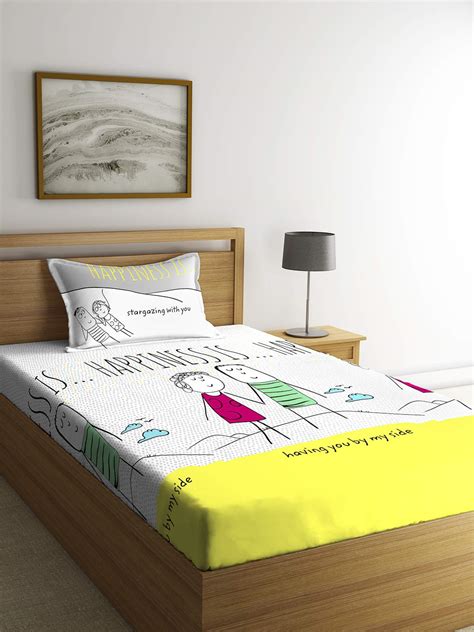 Portico Happiness Printed Cotton Single Bedsheet with Pillow Cover ...