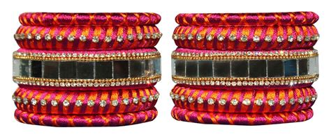 Buy Rajani Designer Silk Thread Pink and Orange Plastic Bangle for ...