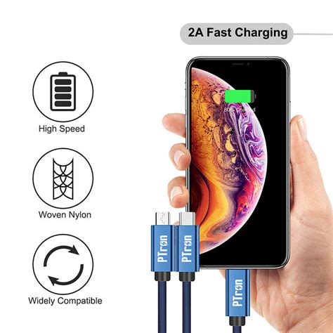PTron Solero Swing 2A Fast Charging 3 in 1 Nylon Braided USB Cable 1.2 ...