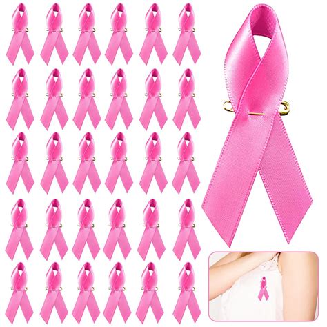 30 Pieces Pink Ribbon Pins Pink Satin Awareness Ribbons with Safety Pins for Breast Cancer ...
