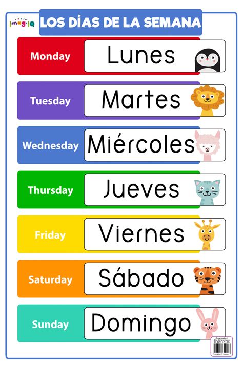 Lámina de días de la semana y actividades del mes – Librería Punto de ...