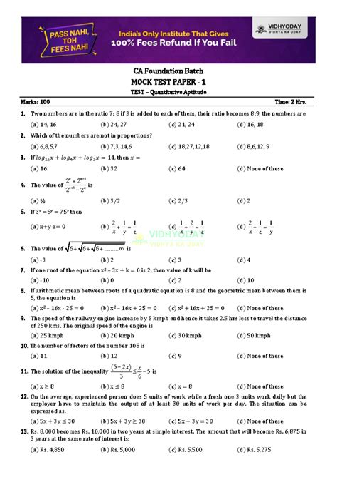 CAF Mock Test-1 - Nice papers to practice - CA Foundation Batch MOCK ...
