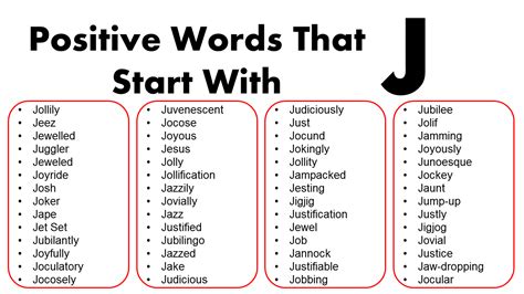 List of Positive Words Starting with J