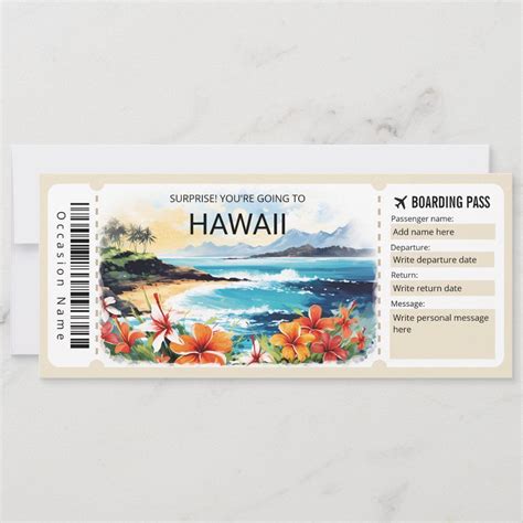 Editable Hawaii Plane Boarding Pass Ticket Invitation | Surprise ...