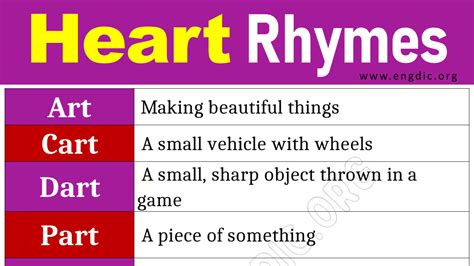 Heart Rhyme Words (Words that Rhyme with Heart) - EngDic