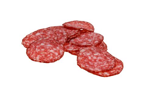 Heap of slices of cervelat sausage isolated on white background high ...