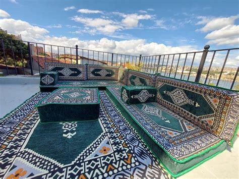 Buy Green Floor Cushions, Floor Sofa Seating Set, L Shape Corner Arabic ...