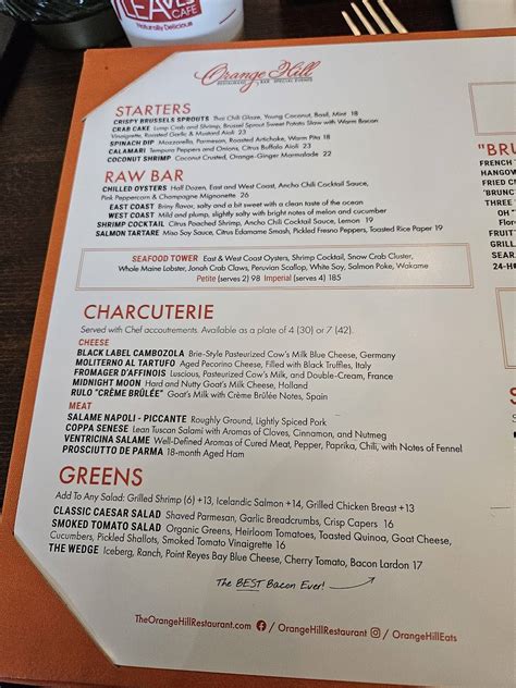 Menu at Orange Hill steakhouse, Orange