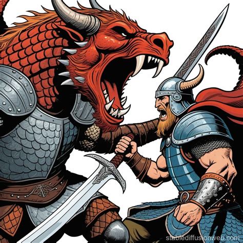 Beowulf vs Dragon Combat | Stable Diffusion Online