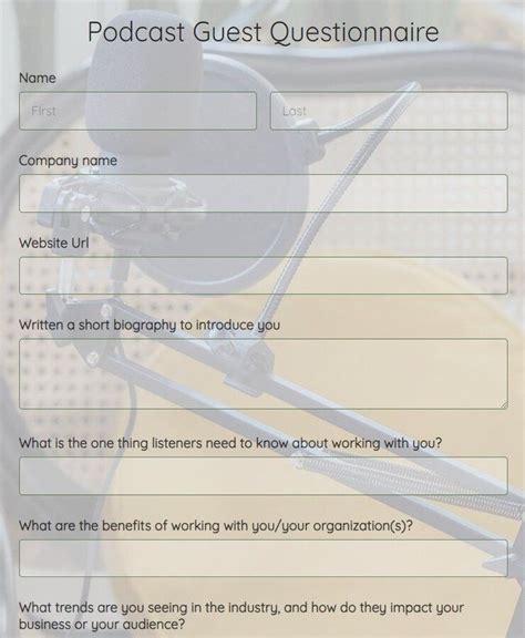 Free Podcast Guest Questionnaire Template | 123FormBuilder