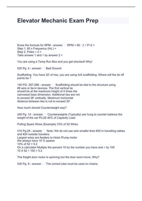 Elevator Mechanic Exam Prep Questions and Answers 2024 - Elevator mechanics - Stuvia US