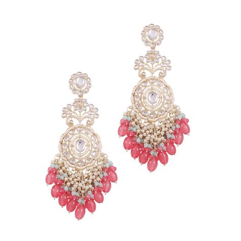 Nazakat Pink & Golden Chandelier Drop Beaded Earrings – toniq-fashion