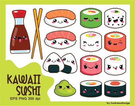 Kawaii Clip Art Kawaii Sushi Clip Art Kawaii Sushi Clipart | Etsy