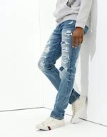 Buy American Eagle Men Blue AirFlex+ Patched Slim Straight Jean Online