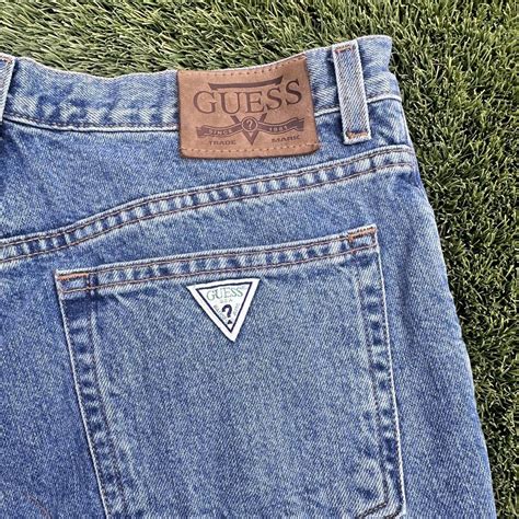 vintage guess blue jeans with cute detailing... - Depop